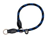 Zooleszcz Black-Blue HandMade Strong Rope Rolled Slip Dog Choker Choke Collars with black leather (16")