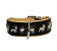 Zooleszcz BLACK/NATURAL REAL LEATHER DOG COLLARS FRENCH BULLDOG Handmade (small 17.5" 4.0cm/45cm)
