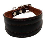 Zooleszcz BLACK with BROWN linning DOG PUPPY COLLAR for GREYHOUND SALUKI LURCHER WHIPPET Real Leather Handmade (17.5" long For Neck Sizes 13" To 15")
