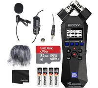 Zoom H1essential Handy Recorder Bundle with Professional Lavalier Condenser Microphone, 32GB microSDHC Card, Furry Microphone Windscreen, 4 AAA Alkaline Batteries, and More!