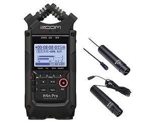 Zoom H4n PRO 4-Channel Handy Recorder Interview Microphone Kit with Omnidirectional and Cardioid XLR Lavalier Microphones
