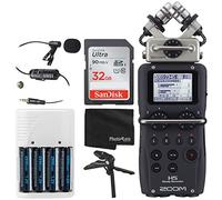 Zoom H5 4-Input / 4-Track Portable Handy Recorder with Interchangeable X/Y Mic Capsule + 32GB Memory Card + Lavalier Condenser Microphone + 4 AA Batteries & Charger + Tabletop Tripod/Handgrip