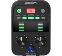 ZOOM P2 PodTrak - Mobile podcast recorder with 2x USB microphone connection, podcasting mixer and interface for professional recordings on the go, black