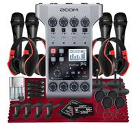 Zoom PodTrak P4 Portable Multitrack Podcast Recorder, Audio Interface w/ 4 Mic Inputs, 4 Headphone Outputs, Platinum Kit with 4X Mic Pop Filters, 4X Headphone w/Mic, 4X Handheld Mic, 64GB SD & More