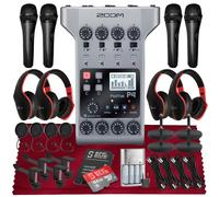 Zoom PodTrak P4 Portable Multitrack Podcast Recorder, Audio Interface w/ 4 Mic Inputs, 4 Headphone Outputs, Platinum Kit with 4X Mic Pop Filters, 4X Headphone w/Mic, 4X Handheld Mic, 64GB SD & More