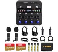 Zoom PodTrak P4next Podcast Recorder Bundle with 2x Zoom ZDM-1 Podcast Microphone Packs, Including Headphones, Windscreens, XLR Cables, 2× 64GB Memory Cards, and 4× AA Batteries & White Charger