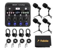 Zoom PodTrak P4next Podcast Recorder Bundle with Four Zoom ZDM-1 Podcast Microphone Packs, Including Headphones, Windscreens, XLR Cables, and Tabletop Stands for a Complete Recording Setup