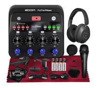 Zoom PodTrak P4next Podcast Recorder, Portable Multitrack Audio Recording w/ 4 Mic Inputs Includes Handheld Mic, Headphone, Mic Stand, Gooseneck Mic Pop Filter for Interviews, Remote Guest Recording