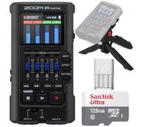 Zoom R4 MultiTrak 32-Bit Float Recorder with 128GB Ultra UHS-I microSDXC Memory Card and Pistol Grip Tabletop Tripod