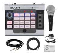 Zoom V3 Vocal Processor Bundle with Handheld Cardioid Microphone + 20 ft XLR Cable + 18.6 ft Instrument Cable + 9V Power Supply (6 Items)