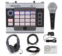 Zoom V3 Vocal Processor Bundle with Handheld Cardioid Microphone + Headphones + 20 ft XLR Cable + 18.6 ft Instrument Cable + 9V Power Supply (7 Items)