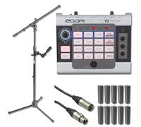 Zoom V3 Vocal Processor Bundle with On-Stage MS7701B Boom Mic Stand, HRM-7 Recorder Mount, 20-Foot XLR Cable, and AA Batteries - 16-Effect USB Vocal Processor for Streaming, Singing, Podcasting