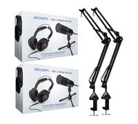 Zoom ZDM-1 2-Person Podcast Mic Pack Kit with Headphones, Mic Cables, and Boom Arms and 2 Boom Arm Bundle (4 Items)