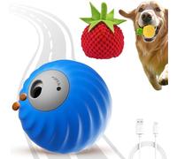 Zoomie Buddy 2.0 - Zoomie Buddy Dog Toy, Smart Touch Interactive Dog Toys, Automatic Rolling & USB Rechargeable, Pet Rolling Feeding Ball for Small, Medium, Large Dogs (Blue, Tomato Plush Cover)