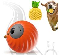 Zoomie Buddy 2.0 - Zoomie Buddy Dog Toy, Smart Touch Interactive Dog Toys, Automatic Rolling & USB Rechargeable, Pet Rolling Feeding Ball for Small, Medium, Large Dogs (Orange, Pineapple Plush Cover)