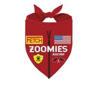 Zoomies Racing Dog Bandana, Funny Pet Triangle Scarf American Flag Racing Outfit for Pit Crew and Party Photo, Red Neckerchief for Small Medium Dogs