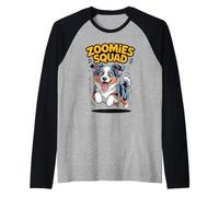 Zoomies Squad Cute Comic Aussie Puppy Australian Shepherd Raglan Baseball Tee