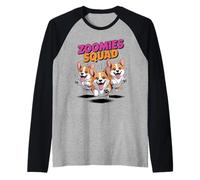 Zoomies Squad Cute Comic Cartoon Puppy Pembroke Welsh Corgi Raglan Baseball Tee