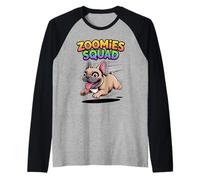 Zoomies Squad Cute Comic Puppy Cool Frenchie French Bulldog Raglan Baseball Tee
