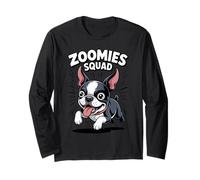 Zoomies Squad Cute Comic Puppy Dog Lover Boston Terrier Long Sleeve T-Shirt