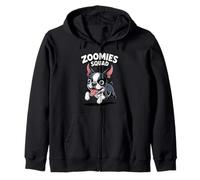 Zoomies Squad Cute Comic Puppy Dog Lover Boston Terrier Zip Hoodie