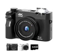 Zoomix Digital Camera, 4K 75MP Digital Camera, 18X Digital Zoom Compact Camera with 3.0" Screen & Smart Focus, Front and Rear Dual Cameras for Beginners(Black-64gb#)