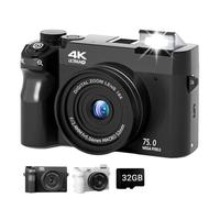 Zoomix Digital Camera, 4K 75MP Digital Camera, 18X Digital Zoom Compact Camera with 3.0" Screen & Smart Focus, Front and Rear Dual Cameras for Beginners(Black-32gb#)