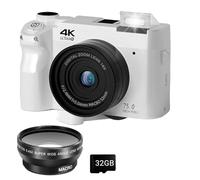 Zoomix Digital Camera, 4K 75MP Digital Camera, 18X Digital Zoom Compact Camera with 3.0" Screen & Smart Focus, Front and Rear Dual Cameras for Beginners(White-Wide-Angle Lens#)