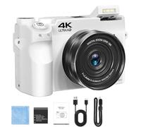 Zoomix Digital Camera, Zoomix compact camera, 4k 75 Million True Pixels, AF Smart Focus, 19 Adjustable Filters, 3" Lcd Screen, Support Wi-Fi transmission, for Beginners, Teens, Adult (White)