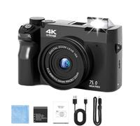 Zoomix Digital Camera, Zoomix compact camera, 4k 75 Million True Pixels, AF Smart Focus, 19 Adjustable Filters, 3" Lcd Screen, Support Wi-Fi transmission, for Beginners, Teens, Adult (Black)