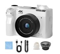 Zoomix Digital Camera, Zoomix Digital Camera 75mp 4K HD Video, 3.0" Screen Ultra HD Sensor & Smart Focus, Adjustable Smart Flash 19 Filters for Beginners (White, Wide angle lens)