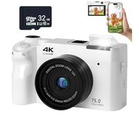 Zoomix Digital Camera, Zoomix Digital Camera 75mp 4K HD Video, 3.0" Screen Ultra HD Sensor & Smart Focus, 18X Digital Zoom, Adjustable Smart Flash for Beginners (White+32GB)