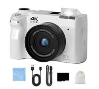Zoomix Digital Camera, Zoomix Digital Camera 75mp 4K HD Video, 3.0" Screen Ultra HD Sensor & Smart Focus, Adjustable Smart Flash 19 Filters for Beginners (White, 64G)