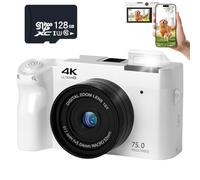 Zoomix Digital Camera, Zoomix Digital Camera 75mp 4K HD Video, 3.0" Screen Ultra HD Sensor & Smart Focus, 18X Digital Zoom, Adjustable Smart Flash for Beginners (White+128GB)
