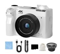 Zoomix Digital Camera, Zoomix Digital Camera 75mp 4K HD Video, 3.0" Screen Ultra HD Sensor & Smart Focus, Adjustable Smart Flash 19 Filters for Beginners (White, 32G+Wide angle lens)