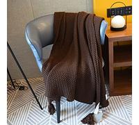 Zoomlie Reversible 100% Acrylic Large Knitted Throw Blanket with Fringed Tassels Scarf Soft Warm Cosy Bed Blanket for Sofa Double Bed Office Couch Chairs (Dark Brown,110X240CM)