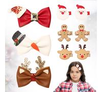 ZOOMPIL 9 Pcs Chirstmas Hair Clips, Christmas Bow Hair Clips, Bowknot Santa Claus Barrette, Reindeer Gingerbread Man Clips, for Kids Girls Christmas Party Hair Decor