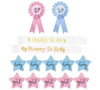 ZOOMPIL Baby Shower Sashes, Baby Shower Sash Badge Set, Mommy to Be Sash, Daddy to Be Tinplate Badge, Gender Reveal Sticker, for Baby Shower Party Celebration, 4 Pieces Blue Pink