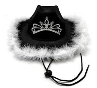 ZOOMPIL Black Feather Cowgirl Hat with Silver Tiara - Adjustable Felt Cowboy Hat for Women - Secure Fit & Dance-Proof for Nashville Bachelorette Party, Space Cowgirl Costume & Country Concerts