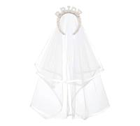 ZOOMPIL Bride to Be Headband with Veil, Bride Pearl Rhinestones Tiara and Veil Set for Wedding, Bridal Shower, Hen Party, Bachelorette, Engagement (White)