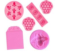 ZOOMPIL Bumble Bee Silicone Molds, Honeycomb Sunflower Fondant Mold, Beehive Baking Mold, Flower Bee Molds DIY Making Candy, Cake Decorating Baking Tools, 6pcs