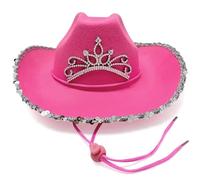 ZOOMPIL Pink Cowgirl Hat with Silver Tiara - Adjustable Felt Cowboy Hat for Women - Secure Fit & Dance-Proof for Nashville Bachelorette Party, Space Cowgirl Costume & Country Concerts
