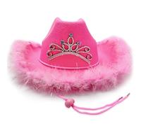 ZOOMPIL Pink Feather Cowgirl Hat with Silver Tiara - Adjustable Felt Cowboy Hat for Women - Secure Fit & Dance-Proof for Nashville Bachelorette Party, Space Cowgirl Costume & Country Concerts