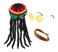 ZOOMPIL Rastafari Hat Dreadlocks Reggae Round Glasses Braided Bracelet Masquerade Costume Accessories Jamaica