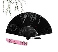ZoomPlay Folding Hand Fan, Handheld Fan Bamboo Hand Fan for Birthday Gifts Dancing Cosplay Wedding Party, Black