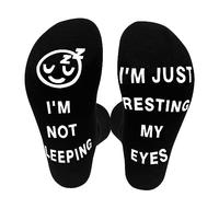 ZoomPlay Funny Socks Novelty Socks for Men Women, I'M NOT SLEEPING I'M JUST RESTING MY EYES Sock, Unisex Cotton Calf Socks with Grippers Non-Slip, Christmas Birthday Gifts, Without Gift Box