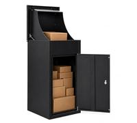 ZOOMTEC Outdoor Parcel Drop Box, Waterproof Metal Secure Flat Pack Post Box, Package Delivery Box with Durable Galvanised Steel, Free Standing Anti-theft Knock-down Mailbox for Porch (Black)