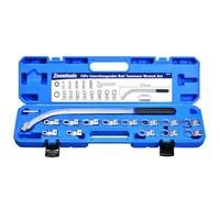 Zoomtools 15PC Auxiliary Idler Belt Tensioner Pulley Tool Kit Universal Serpentine Timing Belt Wrench Removal Set Engine Timing Curved Belt Tensioning Remover Installer with 12-Point Adapters