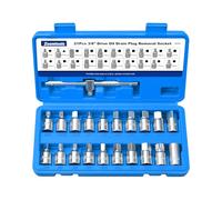 Zoomtools 21pc Professional Oil Drain Plug Key Socket Set, 3/8” 5/16”Drive Oil Sump Plug Removal Tool, Clip-on Design with Storage Case, CR-V