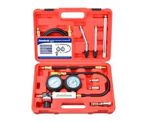 Zoomtools Cylinder Leak Down Tester Tool Kit;Petrol Engine Compression Test Kit with Extension Rod;Dual Gauges Leakdown Detector Set for Pressure Check and Leakage Rate Testing of Cars,Motorcycles